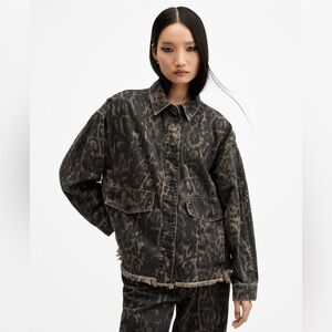 All Saints Hettie Oversized Denim Shacket in Jinx Golden Brown Leopard size 10